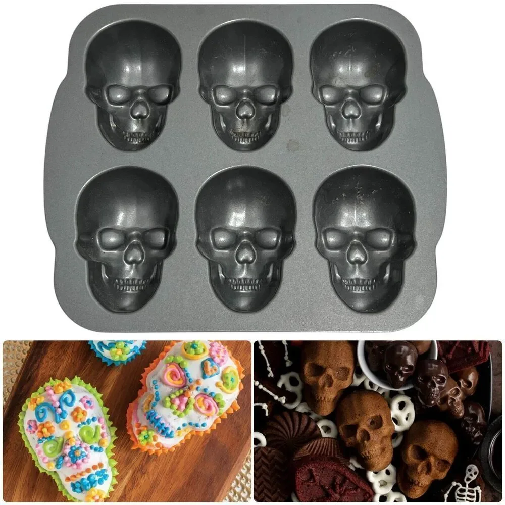 NWOB Nordic Ware Skull 6 Cakelet‎ Bakeware Halloween, Day Of The Dead